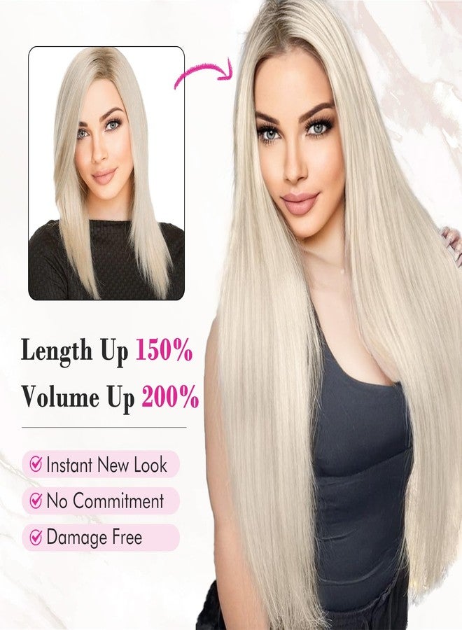 REECHO Hair Extensions, 11PCS Clip in Hair Extensions 24" Long Straight hair extensions HE005 Natural Soft Synthetic Hairpieces for Women – Platinum Blonde - Image 4